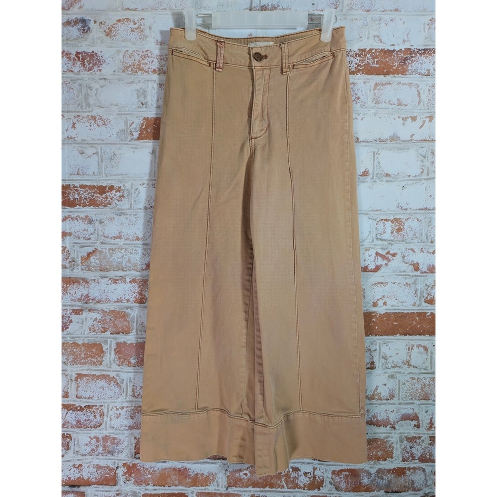 Anthropologie‎ Chino Wide Leg Pants Womens 0 Tan Camel High Rise Seam Detail